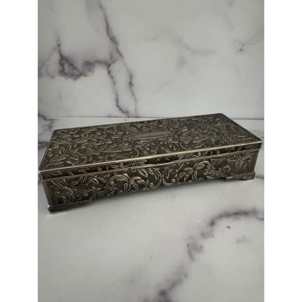 Godinger Silver Jewelry Box Floral Engraved Mirror Ring Holder